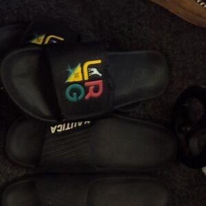 Black Slide Sandals with Colorful Logo